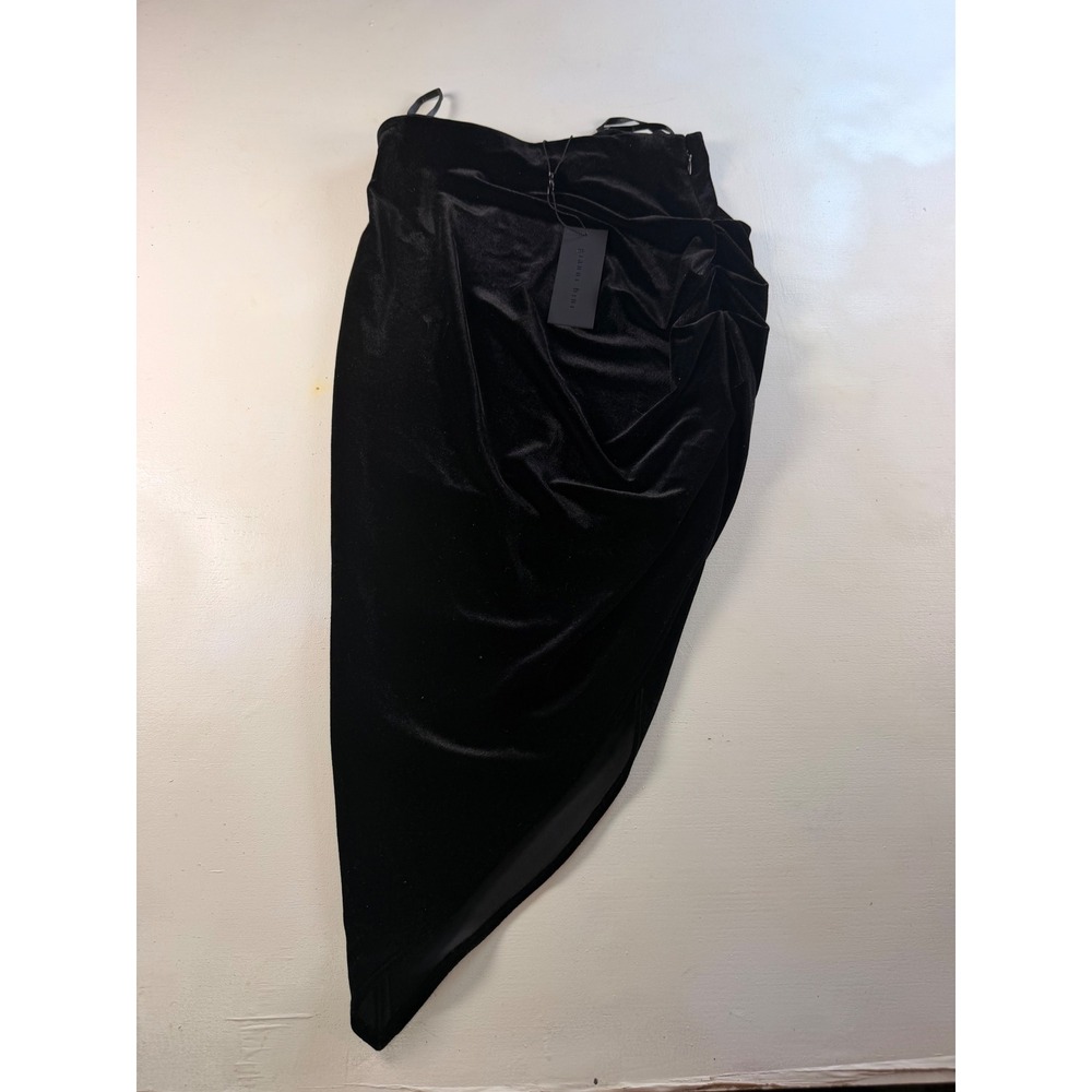 Gianni Bini Velvet Skirt Womens 0 Black Y2K Asymmetrical Ruched Tulip Hem